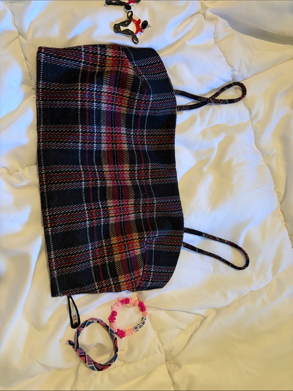 Papaya Navy Plaid Crop Top with Red & Cream Accents